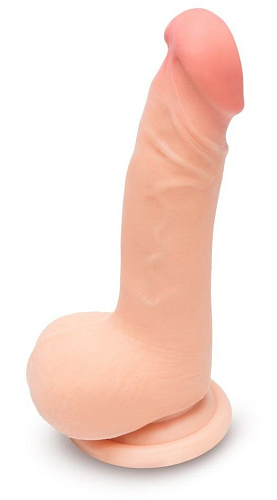 Телесный фаллоимитатор с подошвой-присоской и мошонкой Пикантные штучки DP02084T (15 см)