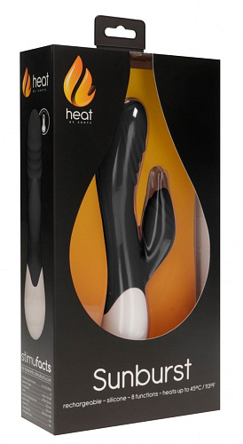 Чёрный вибратор-кролик с функцией нагрева Shots Media BV Sunburst HEA005BLK (20 см)