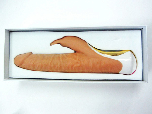 Вибромассажёр-ротатор реалистик телесного цвета с клиторальным стимулятором Loving World CT14003 (23,5 см)