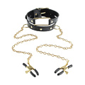 Чёрный с золотом ошейник с зажимами на соски Pipedream Gold Collar and Nipple Clamps PD3979-23