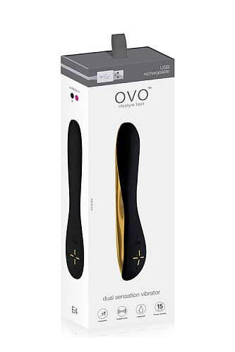 Перезаряжаемый чёрно-золотистый вибратор OVO E4 BLACK/GOLD (19,5 см)