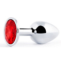 Серебристая анальная пробка с красным стразом Anal Jewelry Plug SS-16 (7,2 см)