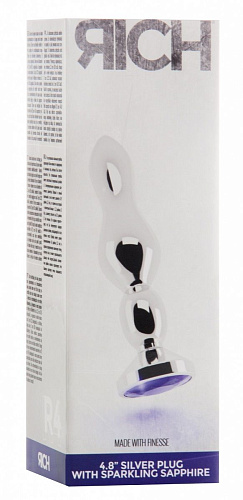 Серебристая анальная пробка с фиолетовым кристаллом Shots Media BV RIC004SIL (14 см)