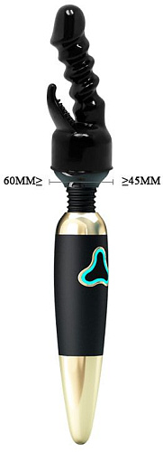 Чёрная насадка на вибромассажёр для клиторально-вагинального массажа Baile BI-014353