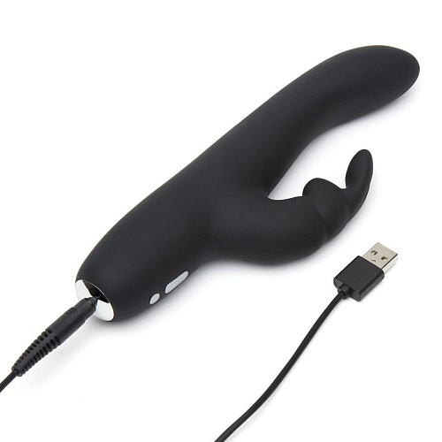 Чёрный вибратор с клиторальным отростком Fifty Shades of Grey Greedy Girl Slimline Rabbit Vibrator FS-74953 (22,8 см)