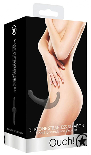 Чёрный безремневой страпон Shots Media BV Silicone Strapless Strapon OU322BLK