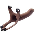 Коричневый полый фаллопротез на черных лентах Howells 182012Brown