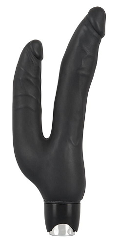 Чёрный анально-вагинальный вибромассажёр-реалистик Orion Backdoor Lovers Double 0587583 (24,5 см)