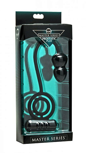 Чёрное эрекционое кольцо с подхватом и анальным стимулятором XR Brands Voyager 1 AE356