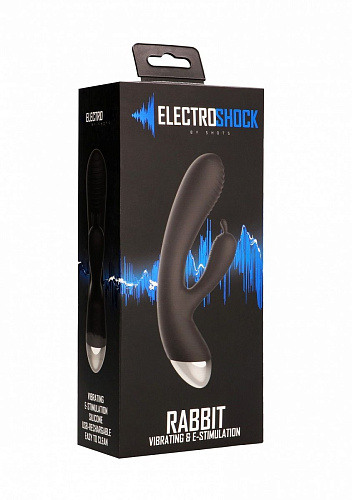Чёрный вибратор с электростимуляцией Shots Media BV E-Stimulation Rabbit Vibrator ELC001BLK (19 см)