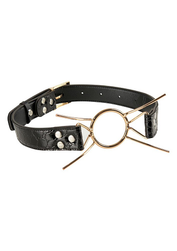 Золотистый расширитель для рта на чёрных ремешках Pipedream Gold Deluxe Spider Gag PD3995-27
