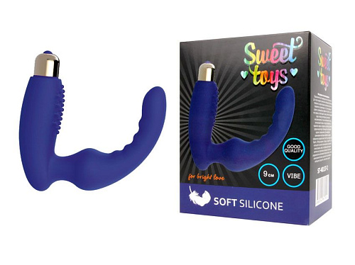 Синий вибростумулятор простаты с изогнутым кончиком Bior toys ST-40137-2