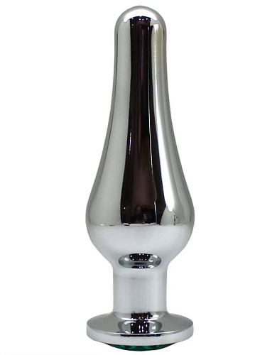 Серебристая анальная пробка с зелёным кристаллом Eroticon P3407M-05 (13 см)