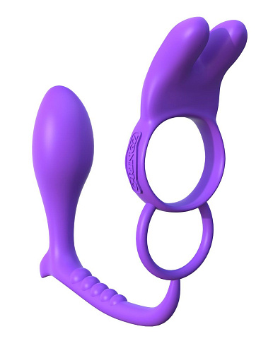 Фиолетовое эрекционное кольцо с анальным стимулятором Pipedream Ass-Gasm Vibrating Rabbit PD5803-12