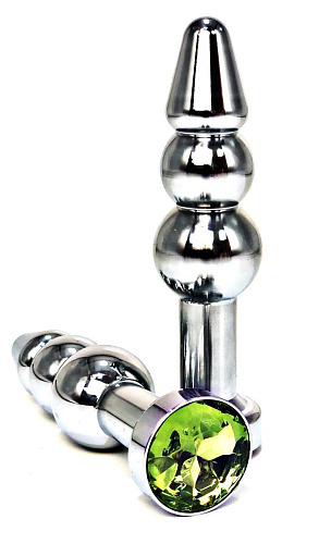 Серебристая коническая анальная пробка-ёлочка с лаймовым кристаллом Vandersex 159-G1 (11 см)