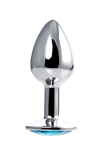 Серебристая анальная втулка с голубым стразом Штучки-дрючки 690119 (7 см)