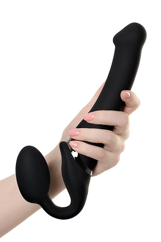 Чёрный безремневой вибрострапон Strap-on-me Silicone Bendable Strap-On M 6013953