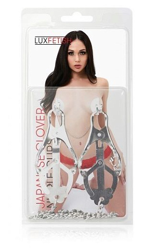 Металлические зажимы на соски в форме клевера с цепочкой Lux Fetish LF5205