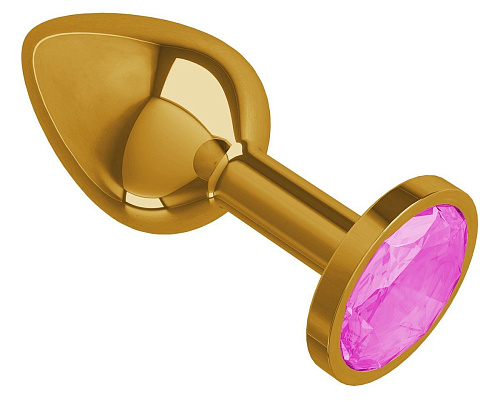 Золотистая анальная втулка с розовым кристаллом Сумерки богов 510-06 pink-DD (7 см)