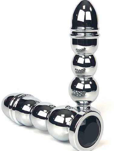 Серебристая анальная пробка-ёлочка с чёрным кристаллом Vandersex 159-MAT4 (13 см)