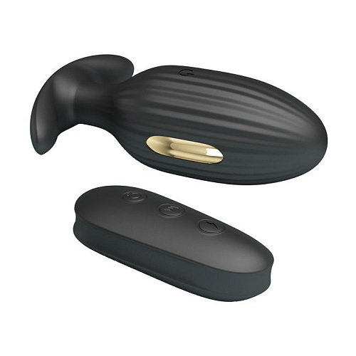 Чёрная анальная вибропробка с электростимуляцией и пультом ДУ Baile Royal Pleasure BI-040083W (9,2 см)