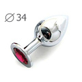 Коническая серебристая анальная втулка с малиновым кристаллом Anal Jewelry Plug SM-14 (8,2 см)
