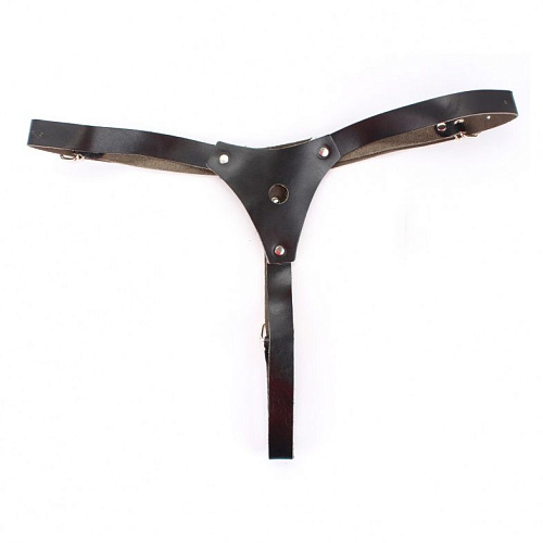 Чёрные кожаные трусики со штырьком для насадок БДСМ арсенал 52019ars