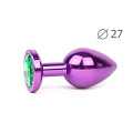 Коническая фиолетовая анальная втулка с зелёным кристаллом Anal Jewelry Plug VS-07 (7 см)