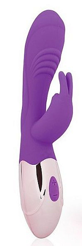 Фиолетовый вибромассажёр с клиторальным зайчиком Bior toys EE-10265-5