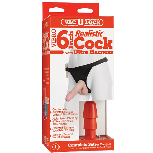Страпон телесного цвета с вибрацией Doc Johnson Vac-U-Lock Set Vibro 6 Realistic Cock 1050-06-BX (17,3 см)