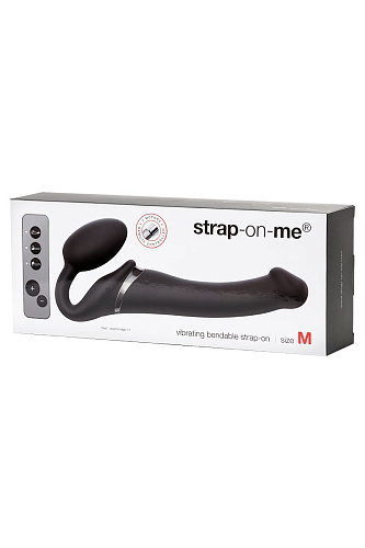 Чёрный безремневой вибрострапон Strap-on-me Silicone Bendable Strap-On M 6013953