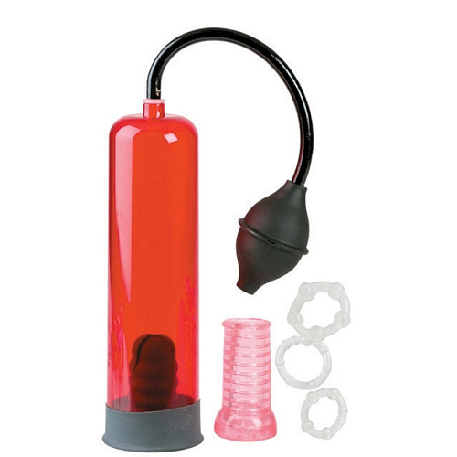 Вакуумная красная помпа с аксессуарами California Exotic Novelties Nicks Masturstroke Kit  SE-1028-00-3