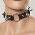 Кожаный черный ошейник с кольцами и шипами Sitabella 3110-1