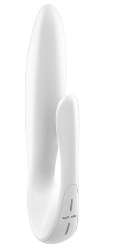 Белый перезаряжаемый вибратор с клиторальным отростком OVO J2 WHITE (23 см)