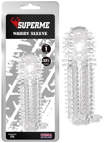 Закрытая прозрачная насадка на пенис с шипиками Chisa Nubby Sleeve CN-371620543 (14,5 см)