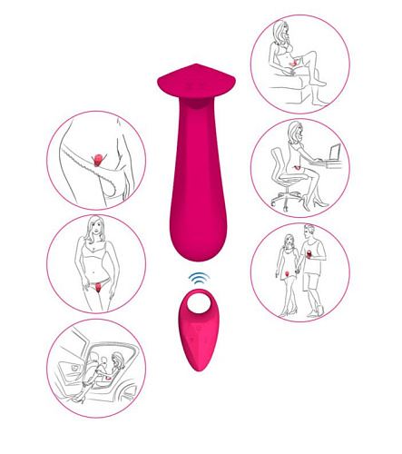 Малиновый вибратор для ношения с пультом-виброкольцом Iyiqu Diamond IYQ-CDF-02