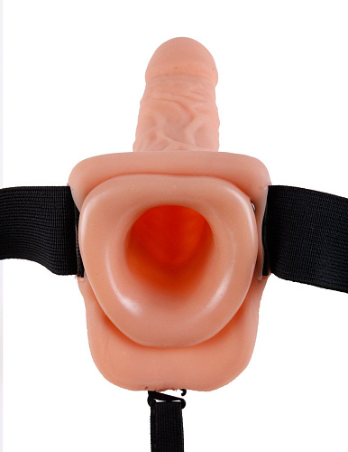 Телесный полый страпон с вибрацией Pipedream Vibrating Hollow Strap-On with Balls PD3377-21