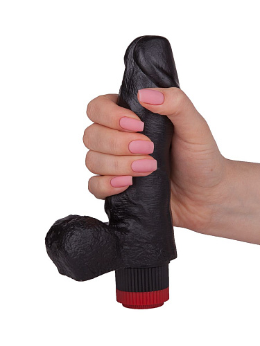 Чёрный виброфаллос с мошонкой LOVETOY (А-Полимер) 411700 (15,5 см)