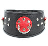 Чёрно-красный кожаный ошейник с клепками и кольцами БДСМ арсенал 55006