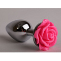Серебристая анальная пробка с розовой розочкой 4sexdreaM 47181-2 (9,5 см)
