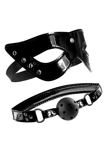 Чёрный лаковый комплект Pipedream MASQUERADE MASK BALL GAG PD4447-23