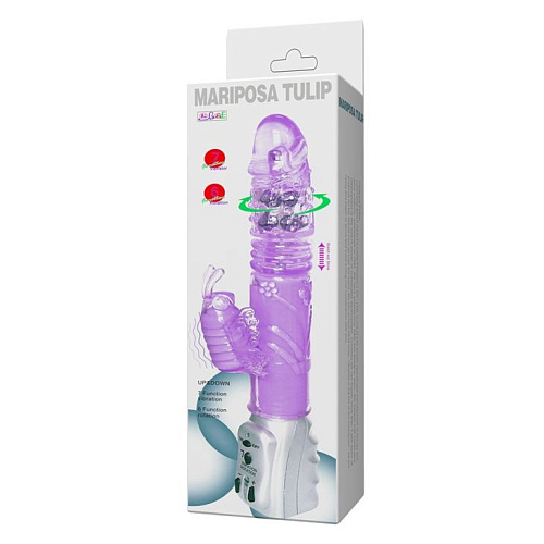 Фиолетовый вибромассажёр с ротацией, поступательными движениями и стимуляцией клитора Baile BW-029533R-0603 (29,5 см)