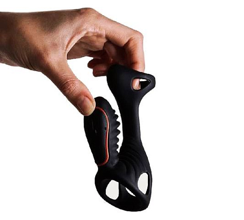 Чёрная насадка на фаллос с трёхкнопочным пультом управления Adrien Lastic Gladiator + LRS 306599