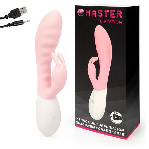 Нежно-розовый вибромассажёр с клиторальным отростком Baile Flirtation BI-014428-1 (20 см)