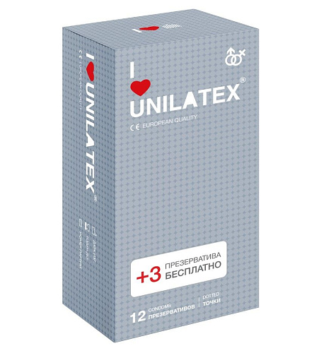 Презервативы с точками Unilatex Dotted №12 + №3 (12 шт + 3 шт)