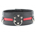 Чёрный кожаный ошейник с красной полосой и кольцами БДСМ арсенал 55018