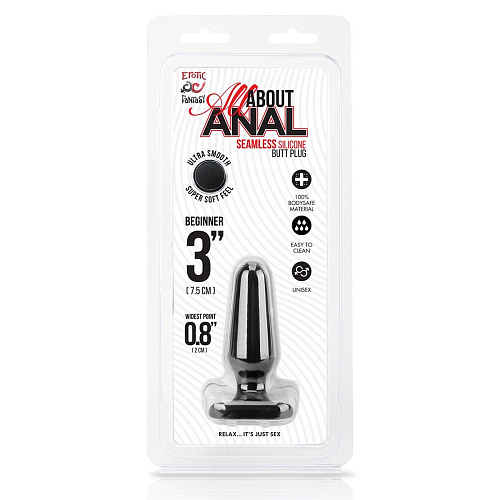 Чёрный плаг из силикона Erotic Fantasy BEGINNER 3 HT-B1-BLK (7,5 см)