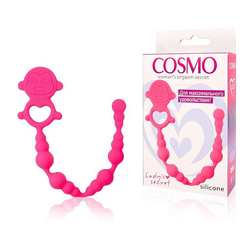 Розовая силиконовая анальная цепочка с ограничителем Bior toys CSM-23125 (25 см)