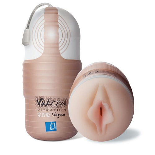Мастурбатор-вагина бежевом цвете с вибрацией Topco Sales Vulcan Love Skin Masturbator Ripe Vagina Vibe 1600149