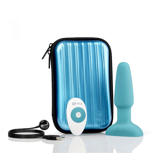 Голубая вибропробка с ротацией шариков b-Vibe RIMMING REMOTE CONTROL PLUG TEAL BV-001-TL (12 см)